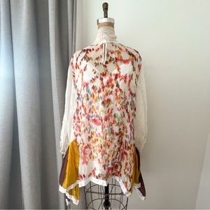 Rainbow feather print silk chiffon dress size S